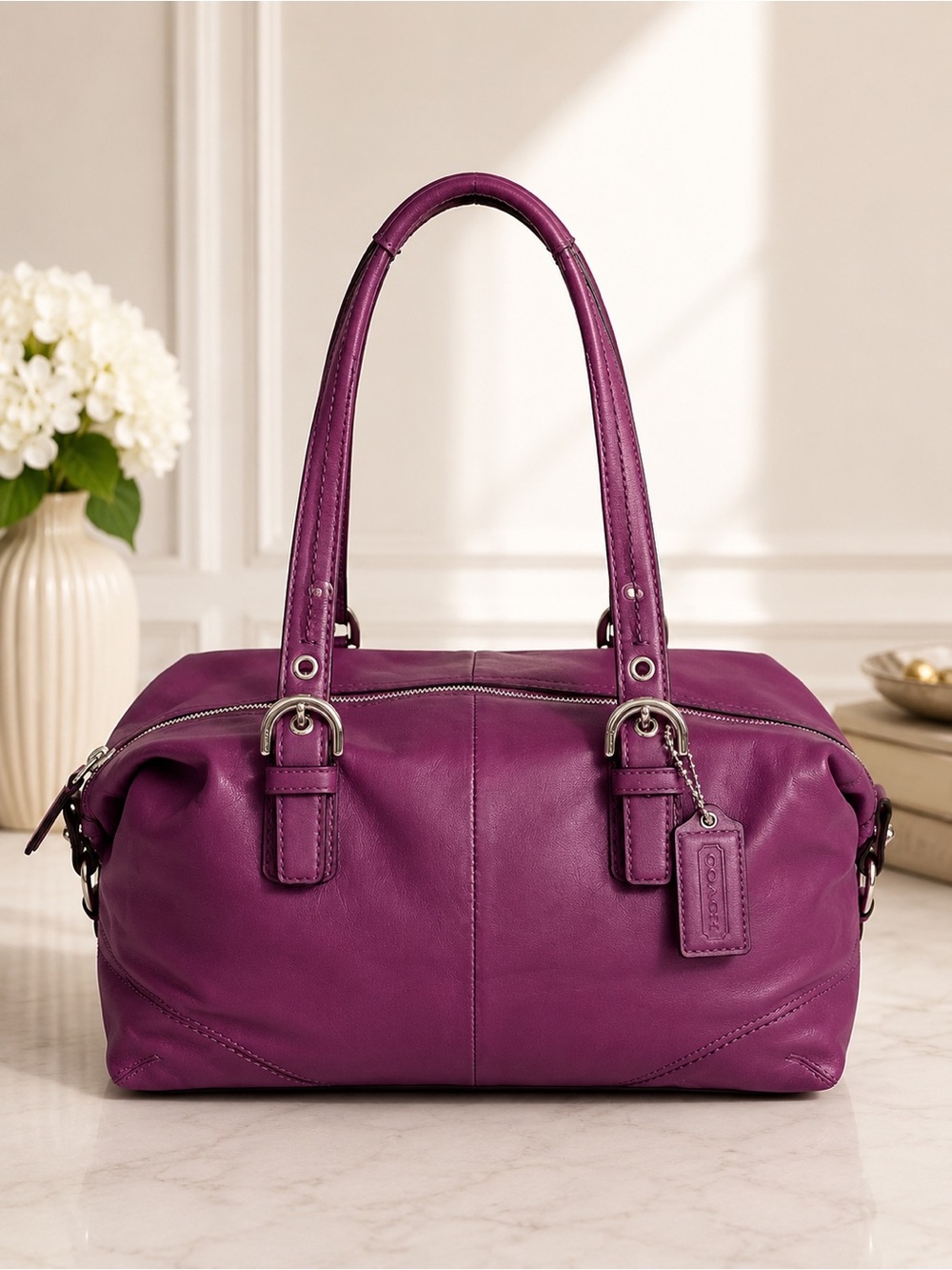 Coach Purple Madison Leather Shoulder Bag Silver Hardware